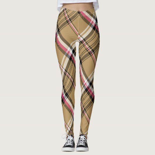 lichtroze beige vlegeltartan leggings (Voorkant)