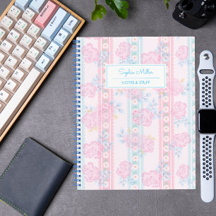 Lichtroze Blauw Bloemen Coquette Gepersonaliseerde Notitieboek