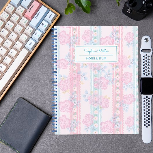 Lichtroze Blauw Bloemen Coquette Gepersonaliseerde Notitieboek