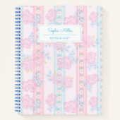 Lichtroze Blauw Bloemen Coquette Gepersonaliseerde Notitieboek (Voorkant)