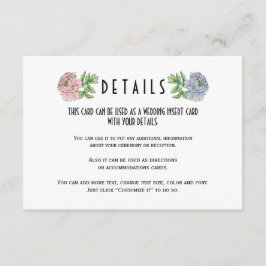 Lichtroze blauwe pioenensamenkomst details invoegk informatiekaartje