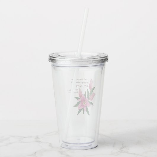 Lichtroze bloeiende lelie acryl drinkbeker (Achterkant)