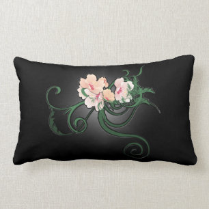 Lichtroze Bloem Illustratie op Zwart Kussen