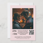 Lichtroze bloem Wilde bloem QR Code Weddenschap Kaart (Achterkant)