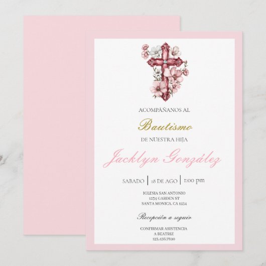 Lichtroze bloemdoop kaart (Voorkant / Achterkant)