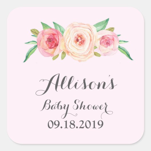 Lichtroze Bloemen Baby shower Label (Voorkant)
