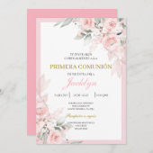 Lichtroze bloemen eerste communie kaart (Voorkant / Achterkant)