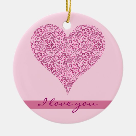 Lichtroze bloemenhart met een naam keramisch ornament (Voorkant)