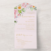 Lichtroze bloemige RSVP driezijdige evenementen ui All In One Uitnodiging (Binnen)