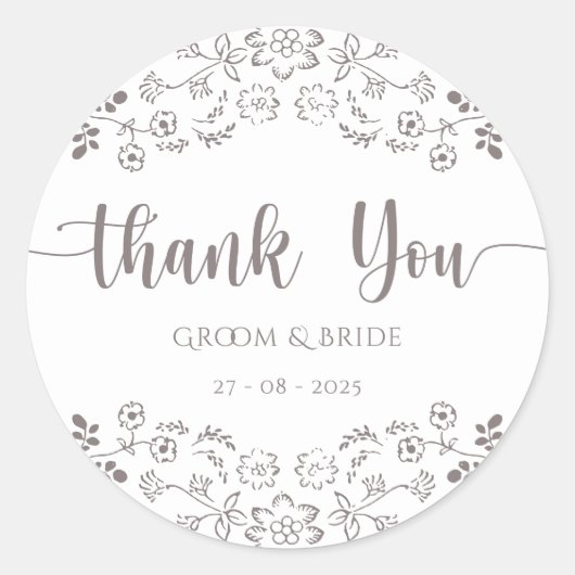 Lichtroze bloemontwerp Elegante bruiloft Ronde Sticker (Voorkant)