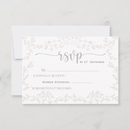 Lichtroze bloemontwerp Elegante bruiloft RSVP Kaartje (Voorkant)