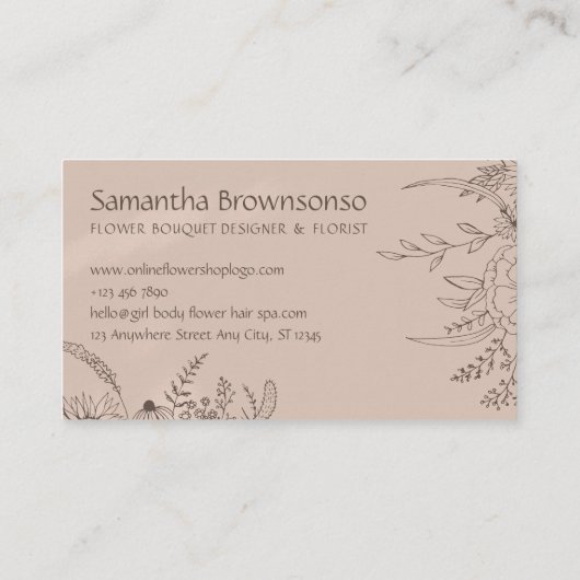 Lichtroze Blush Calligrafie Bloem Bouquet Garden Visitekaartje (Achterkant)