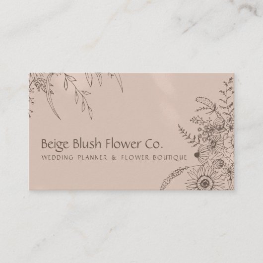Lichtroze Blush Calligrafie Bloem Bouquet Garden Visitekaartje (Voorkant)