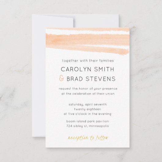 Lichtroze Blush Gold Modern Waterverf bruiloft Kaart (Voorkant)