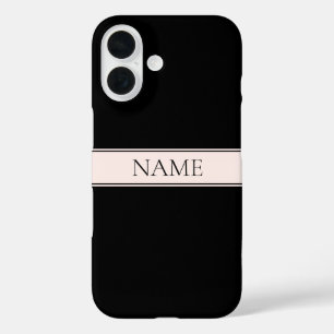 Lichtroze Blush Stripe & Elegante Bewerkbare Tekst iPhone 16 Hoesje