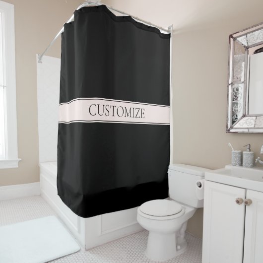 Lichtroze Blush Stripe & Elegante Bewerkbare Tekst Douchegordijn (In situ)