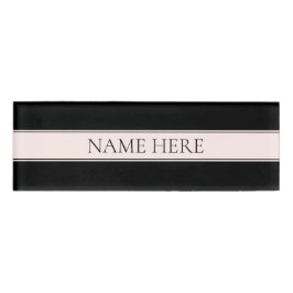 Lichtroze Blush Stripe & Elegante Bewerkbare Tekst Naambadge