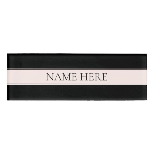Lichtroze Blush Stripe & Elegante Bewerkbare Tekst Naambadge (Voorkant)