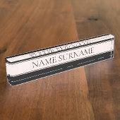 Lichtroze Blush Stripe & Elegante Bewerkbare Tekst Naambordje (Zijkant)