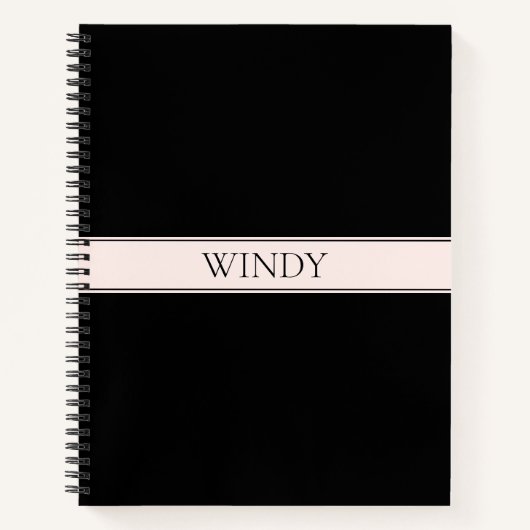 Lichtroze Blush Stripe & Elegante Bewerkbare Tekst Notitieboek (Voorkant)