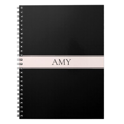 Lichtroze Blush Stripe & Elegante Bewerkbare Tekst Notitieboek (Voorkant)