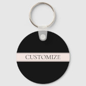 Lichtroze Blush Stripe & Elegante Bewerkbare Tekst Sleutelhanger (Achterkant)
