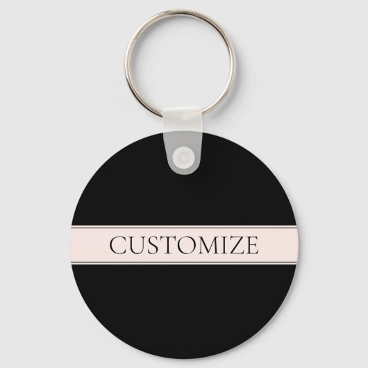 Lichtroze Blush Stripe & Elegante Bewerkbare Tekst Sleutelhanger (Achterkant)