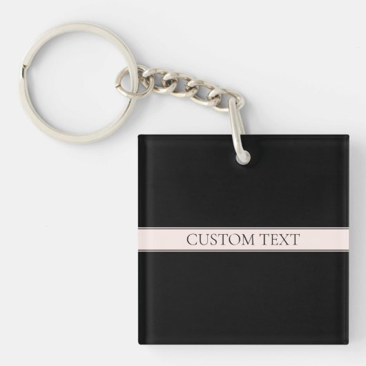 Lichtroze Blush Stripe & Elegante Bewerkbare Tekst Sleutelhanger (Voorkant)