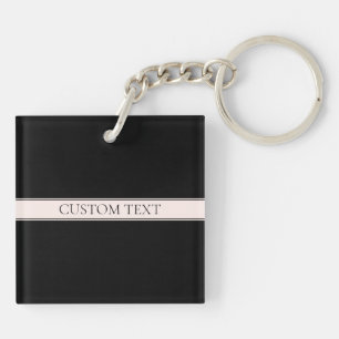 Lichtroze Blush Stripe & Elegante Bewerkbare Tekst Sleutelhanger