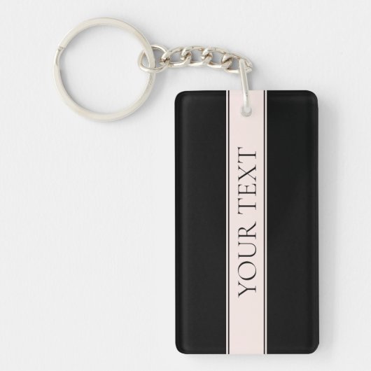 Lichtroze Blush Stripe & Elegante Bewerkbare Tekst Sleutelhanger (Voorkant)