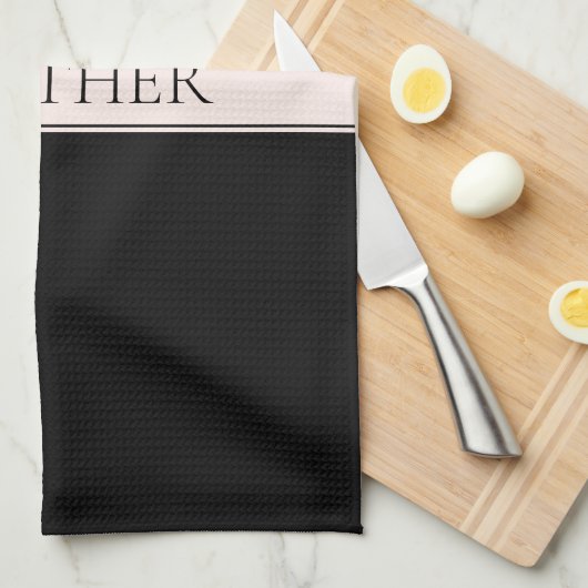 Lichtroze Blush Stripe & Elegante Bewerkbare Tekst Theedoek (Quarter Fold)