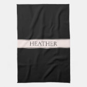 Lichtroze Blush Stripe & Elegante Bewerkbare Tekst Theedoek (Verticaal)