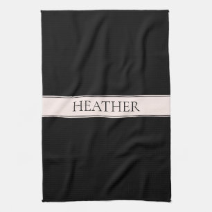 Lichtroze Blush Stripe & Elegante Bewerkbare Tekst Theedoek