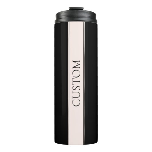 Lichtroze Blush Stripe & Elegante Bewerkbare Tekst Thermosbeker (Voorkant)