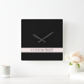 Lichtroze Blush Stripe & Elegante Bewerkbare Tekst Vierkante Klok (Huis)