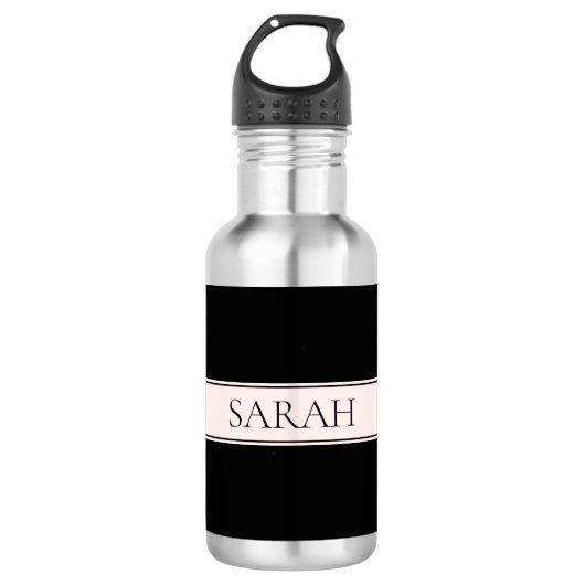 Lichtroze Blush Stripe & Elegante Bewerkbare Tekst Waterfles (Voorkant)