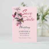 Lichtroze boho art deco floral & bird save the date (Staand voorkant)
