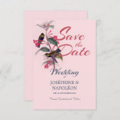 Lichtroze boho art deco floral & bird save the date (Voorkant / Achterkant)