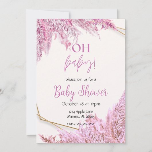Lichtroze Boho babyshower uitnodiging (Voorkant)