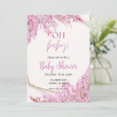 Lichtroze Boho babyshower uitnodiging (Staand voorkant)