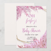 Lichtroze Boho babyshower uitnodiging (Voorkant / Achterkant)