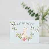 Lichtroze bos Kleine Konijn Gelukkig Pasgeboost Feestdagenkaart (Staand voorkant)