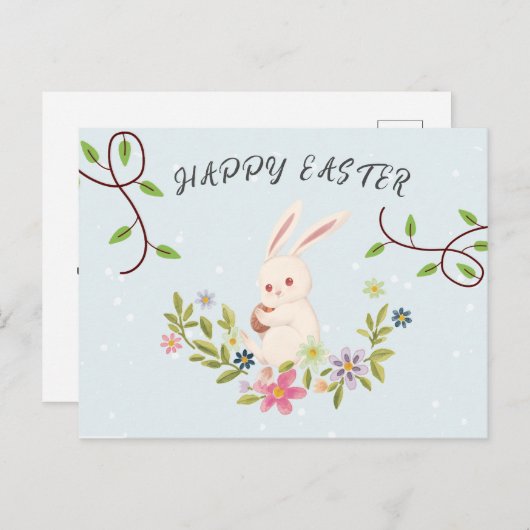Lichtroze bos Kleine Konijn Gelukkig Pasgeboost Feestdagenkaart (Voorkant / Achterkant)