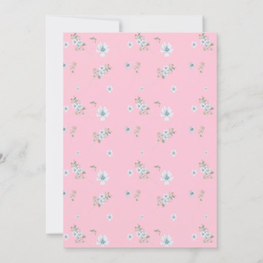 Lichtroze Bow Blauw Bloemen Wildflower Doop Kaart (Achterkant)