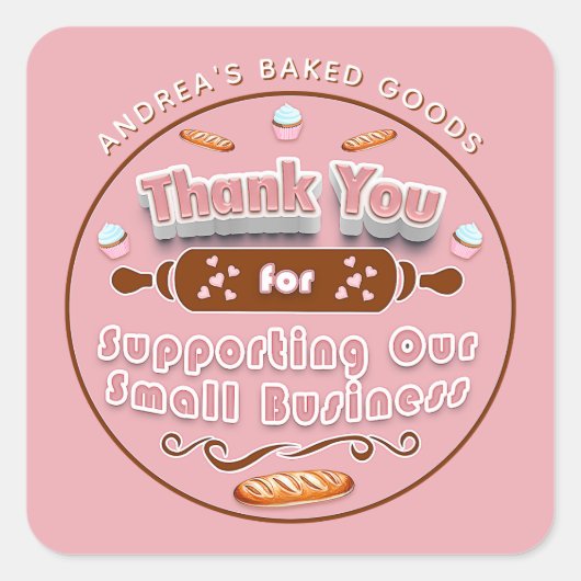 Lichtroze bruin Bakkerij Zakelijk Custom Dank u Vierkante Sticker (Voorkant)