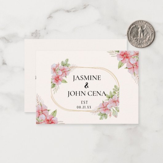 Lichtroze Bruin Elegante Rustieke Huwelijk Notitiekaartje (Voorkant / Achterkant in situ)