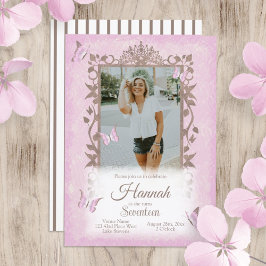 Lichtroze bruine vlinders verjaardagsfeestje kaart