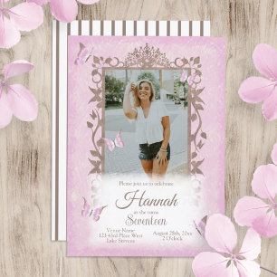 Lichtroze bruine vlinders verjaardagsfeestje kaart