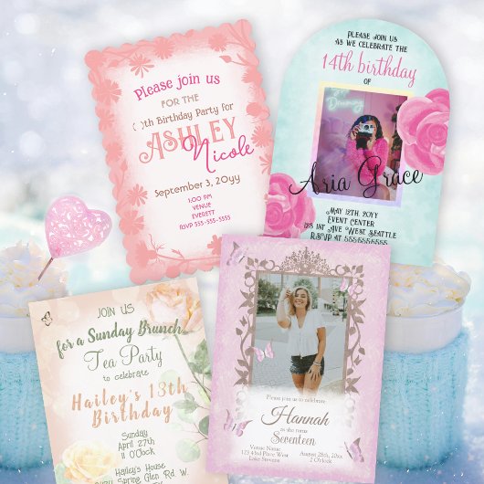 Lichtroze bruine vlinders verjaardagsfeestje kaart