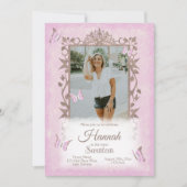 Lichtroze bruine vlinders verjaardagsfeestje kaart (Voorkant)